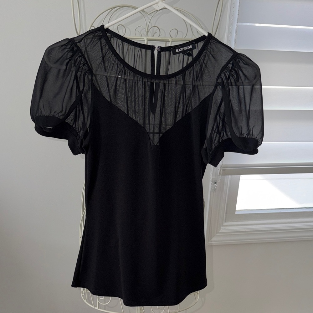 Express Black Sheer Puff Sleeve Blouse